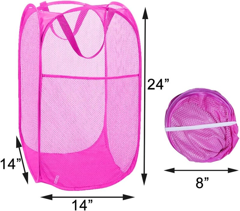 Buenod Pop Up Laundry Hamper, Portable Mesh Laundry Basket, Collapsible Clothes Storage Bin for Bedroom, Dormitory, Travel, Home, Rose Red - Image 2